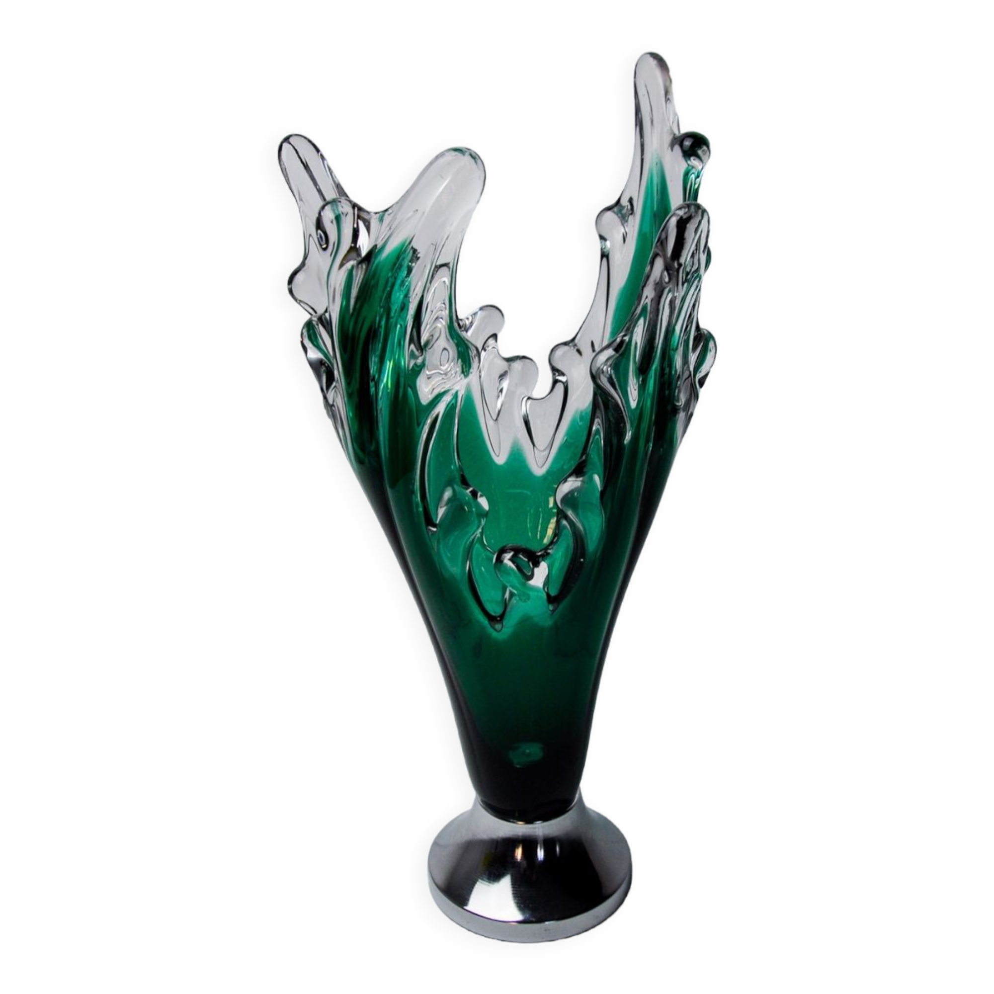 Sommerso vase by seguso in green murano glass, Italy, 1970