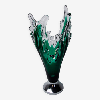 Sommerso vase by seguso in green murano glass, Italy, 1970