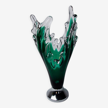 Vase sommerso par seguso en verre de murano vert, italie, 1970