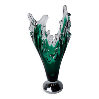 Vase sommerso par seguso en verre de murano vert, italie, 1970