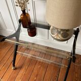 Italian design mahogany and glass rolling console