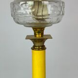 Kerosene lamp of brass with white opaline glass shade and yellow glass stem, 1860