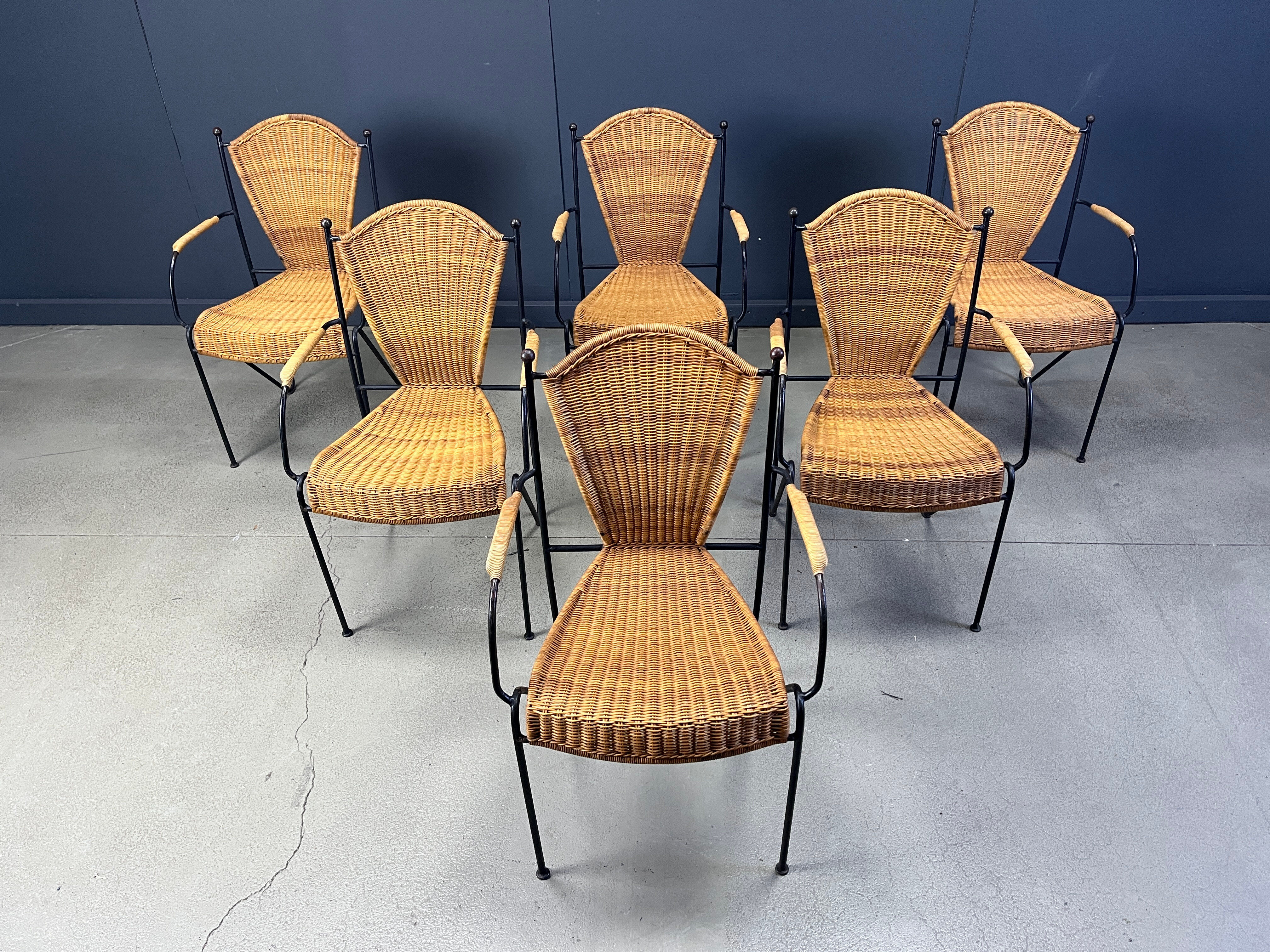 Wicker chairs by Frederick Weinberg, 1960s, set of 6