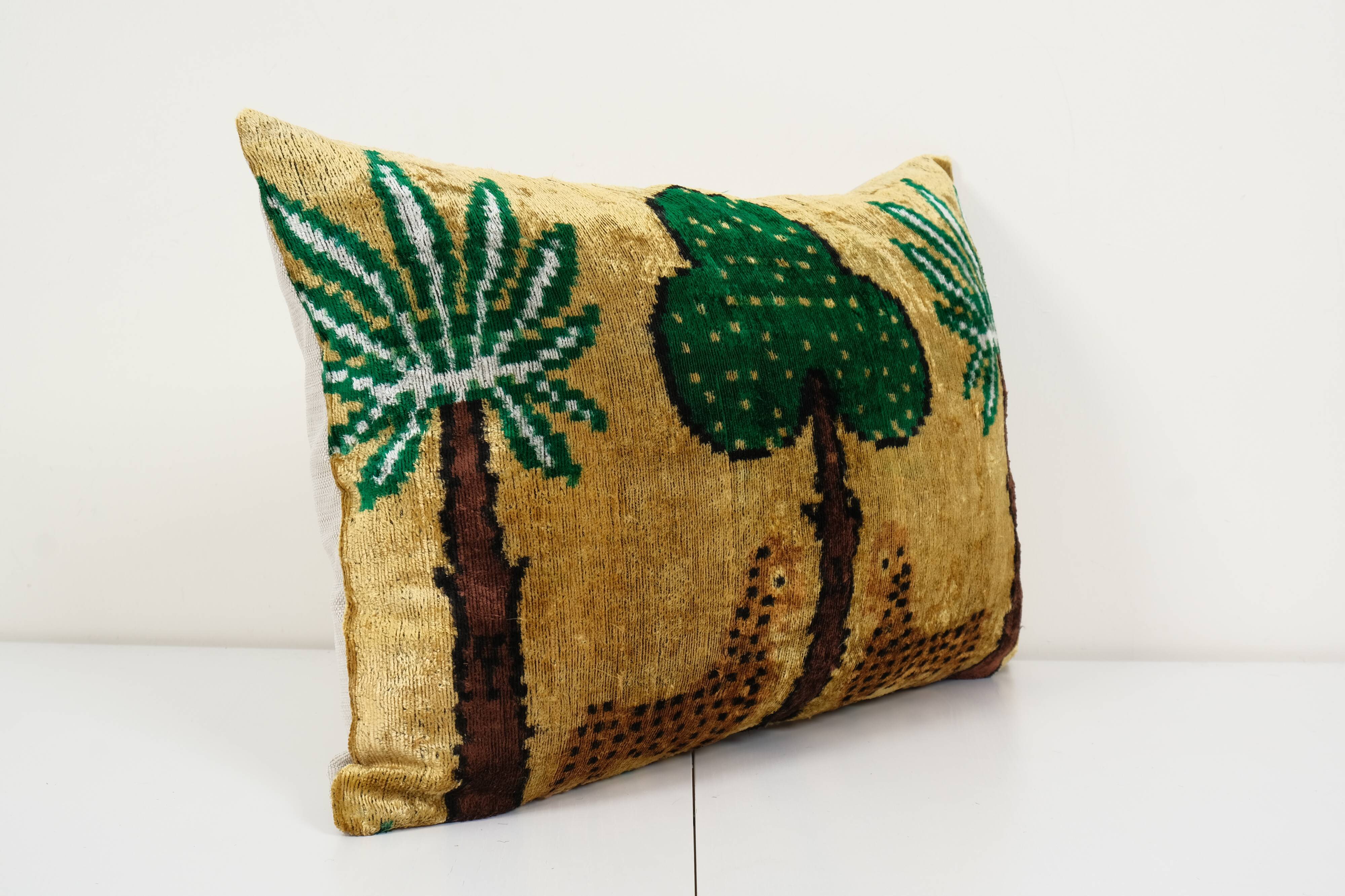 Tiger design ikat velvet pillow, silk lumbar cushion cover, animal lumbar pillows, tree and palm de