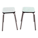 Pair of steel and formica stools, acqua green and steel