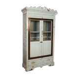 Art Deco glass cabinet in Burmese teak with original turquoise patina