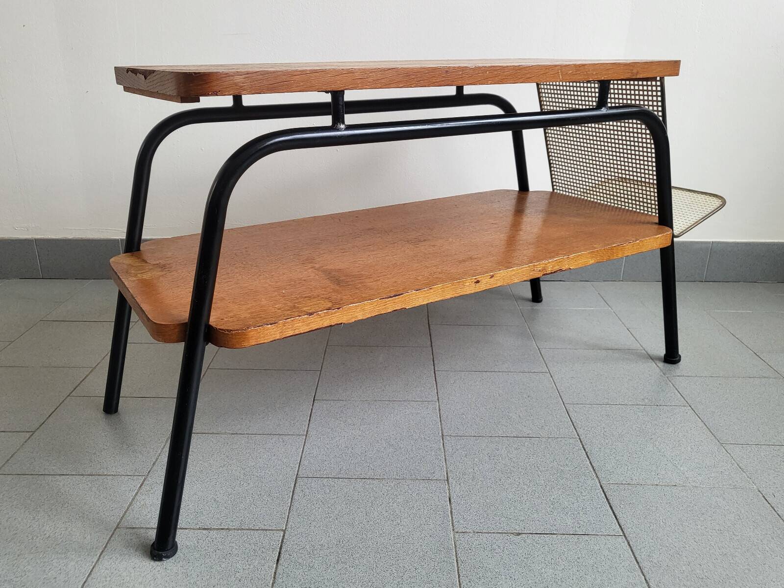 Vintage 1950 coffee table magazine rack in steel & beech 50s rockabilly zazou