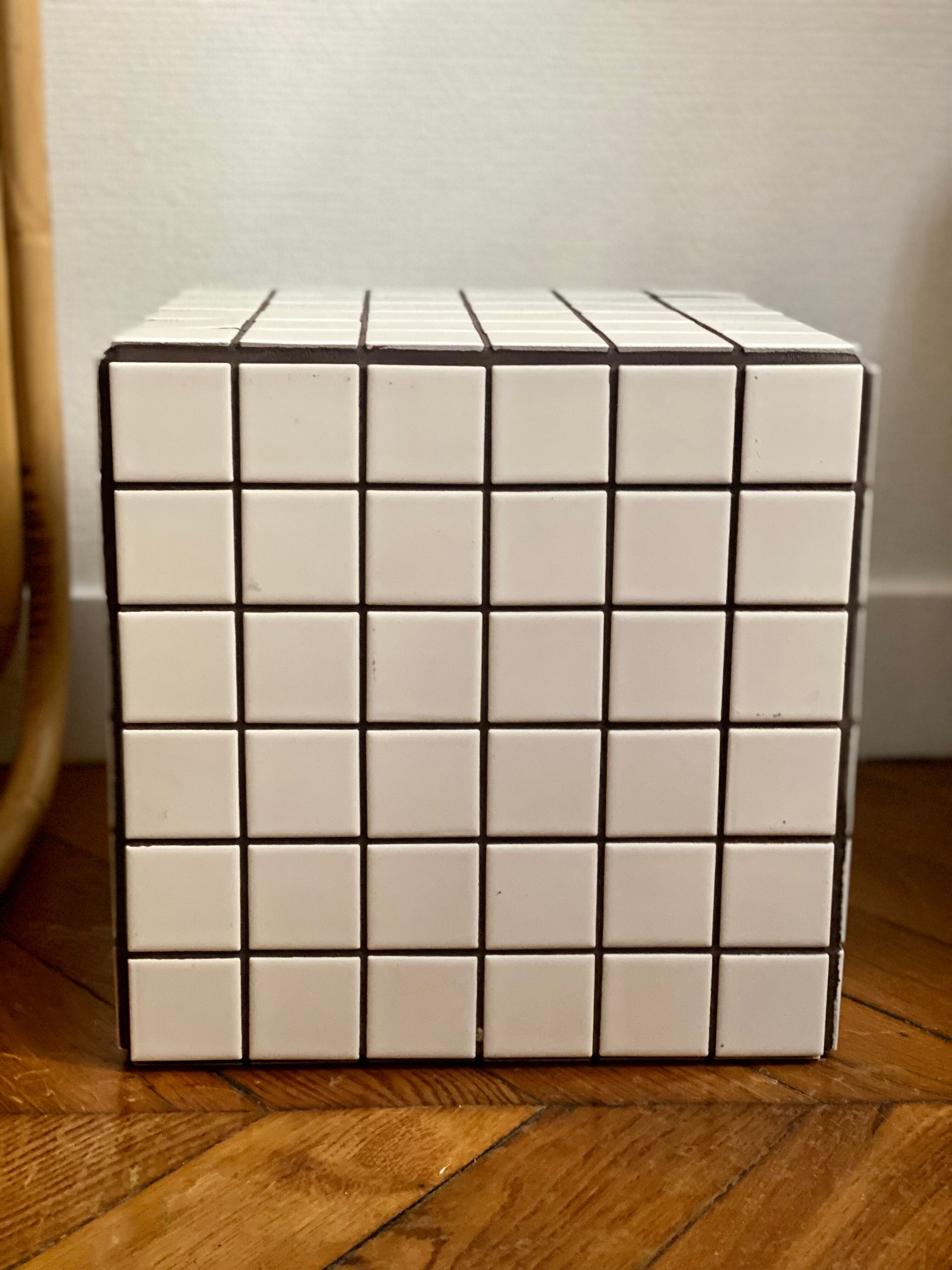 Side table cube gigi tile mosaic white joint black sofa end