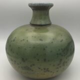 Contemporary vase ball shape raku shades of green and yellow