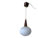 Vintage suspension in opaline, teak and brass by Louis Kalff c.1960