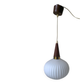 Vintage suspension in opaline, teak and brass by Louis Kalff c.1960