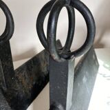 Paire de chenets modernistes mid century en fonte