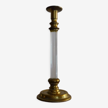 Old brass and glass candle holder 30.8 cm