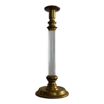 Old brass and glass candle holder 30.8 cm