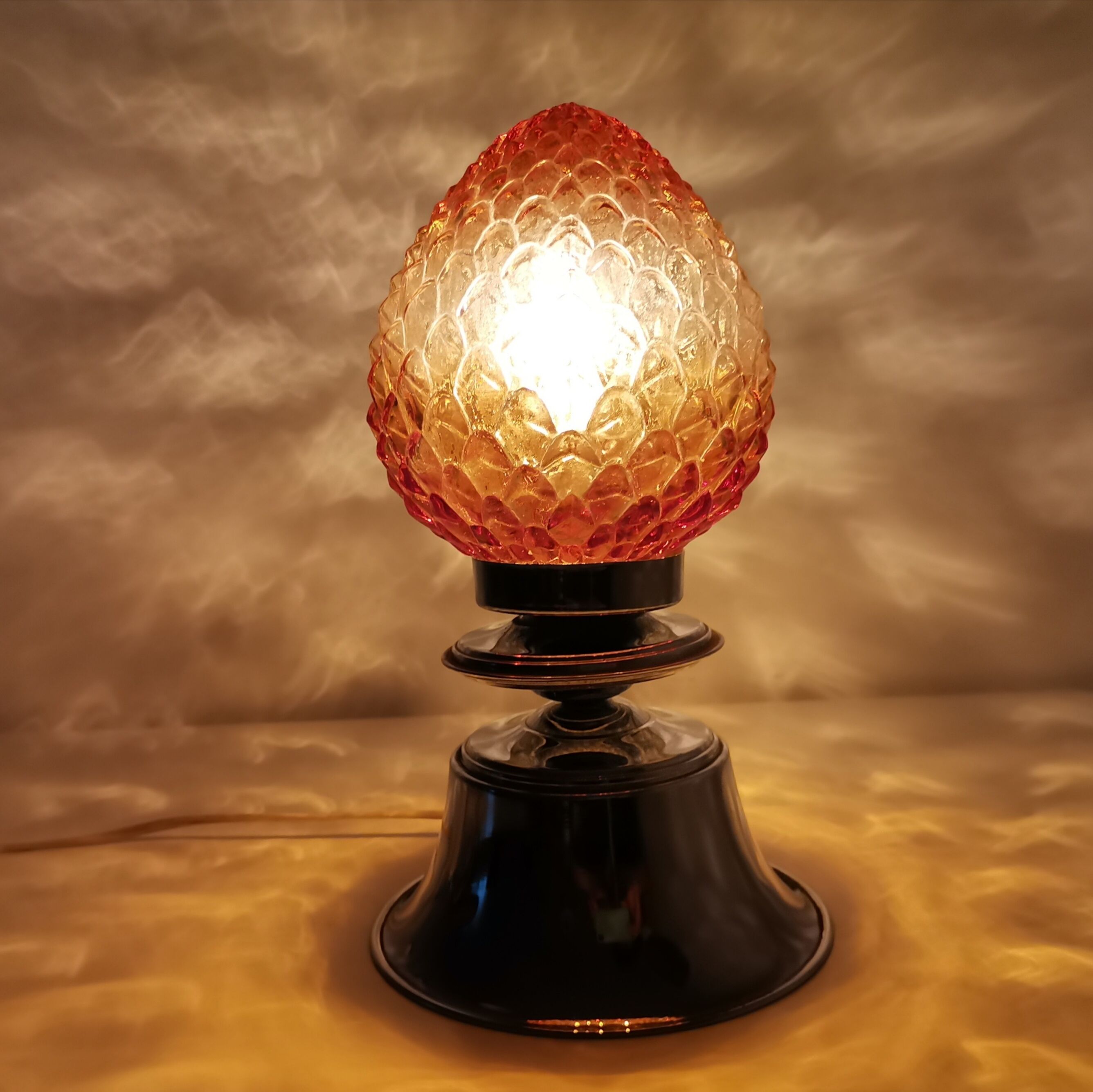 Chrome and amber glass lamp