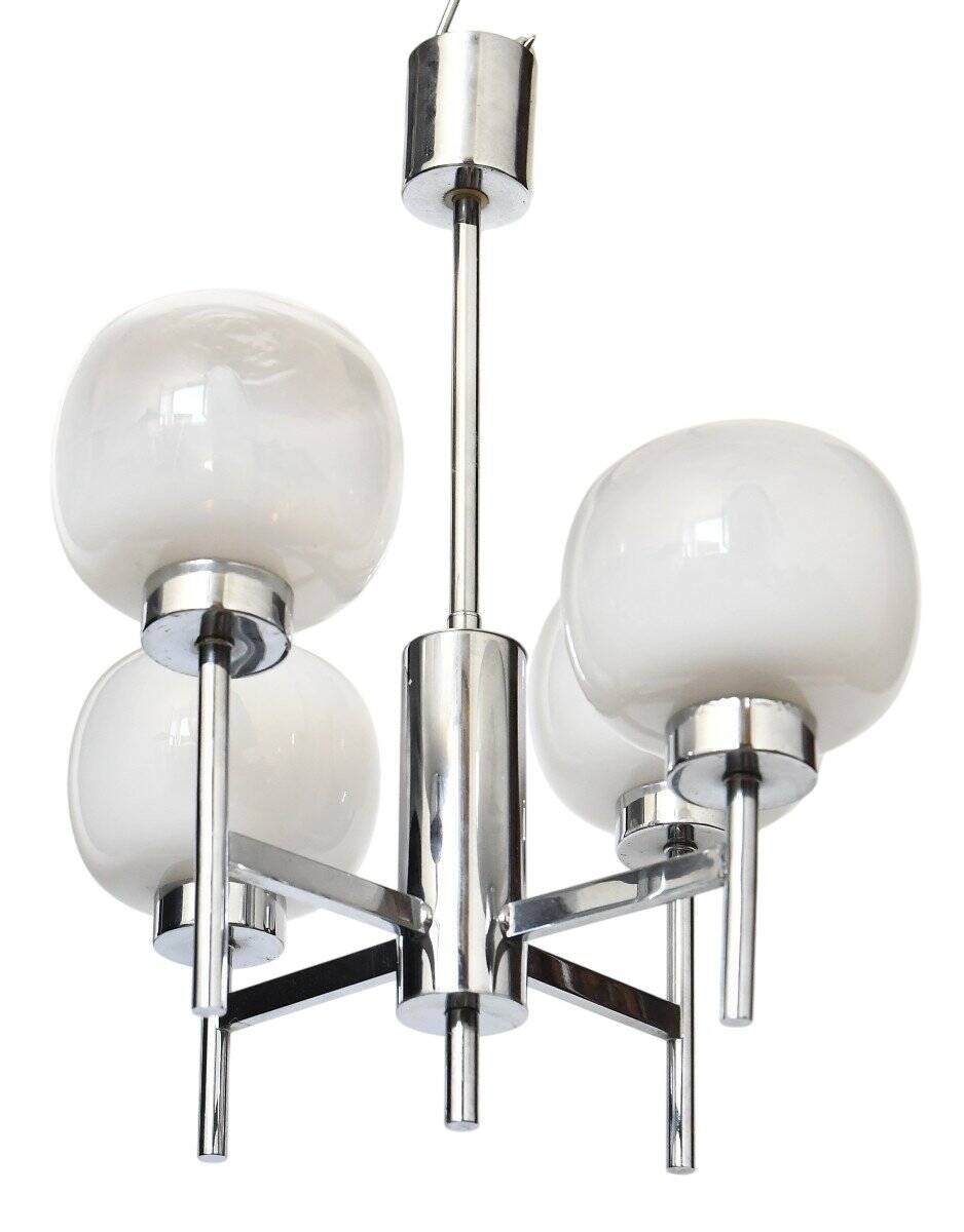 Vintage chandelier in chrome metal and glass