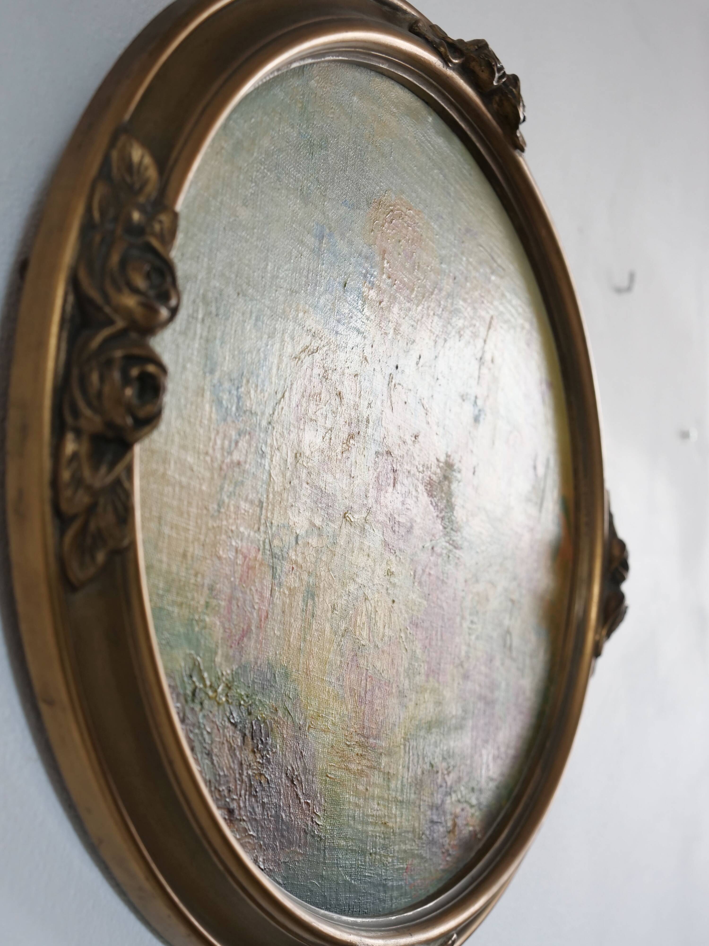 Oil on oval panel "bouquet of flower"