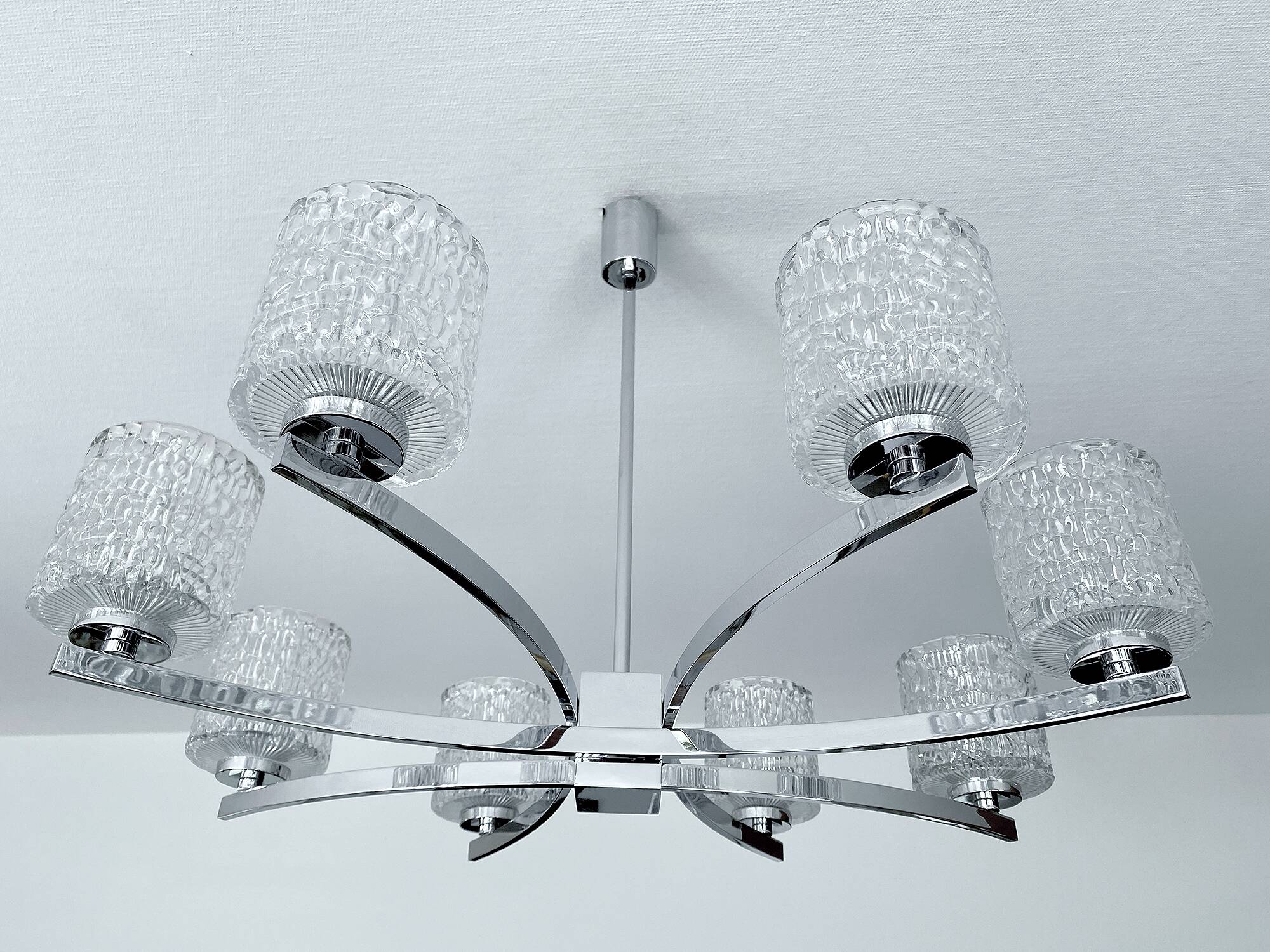 Large Vintage Architectonic  Chrome Glass Pendant Light