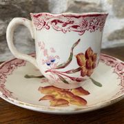 2 cups Sarreguemines U&C in fine earthenware decorations yellow and blue flowers