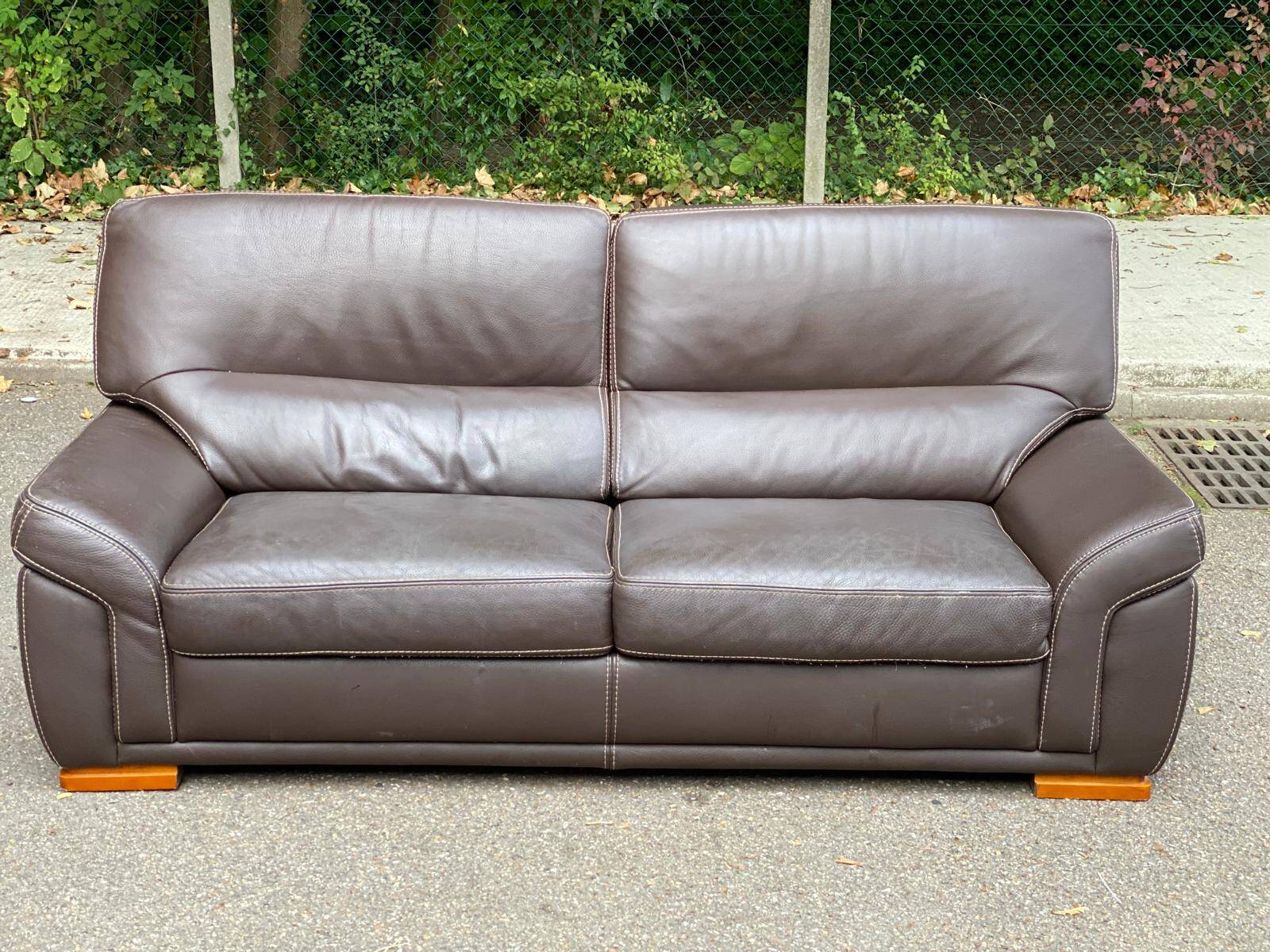 Scandinavian 3-seater brown leather sofa 200cm