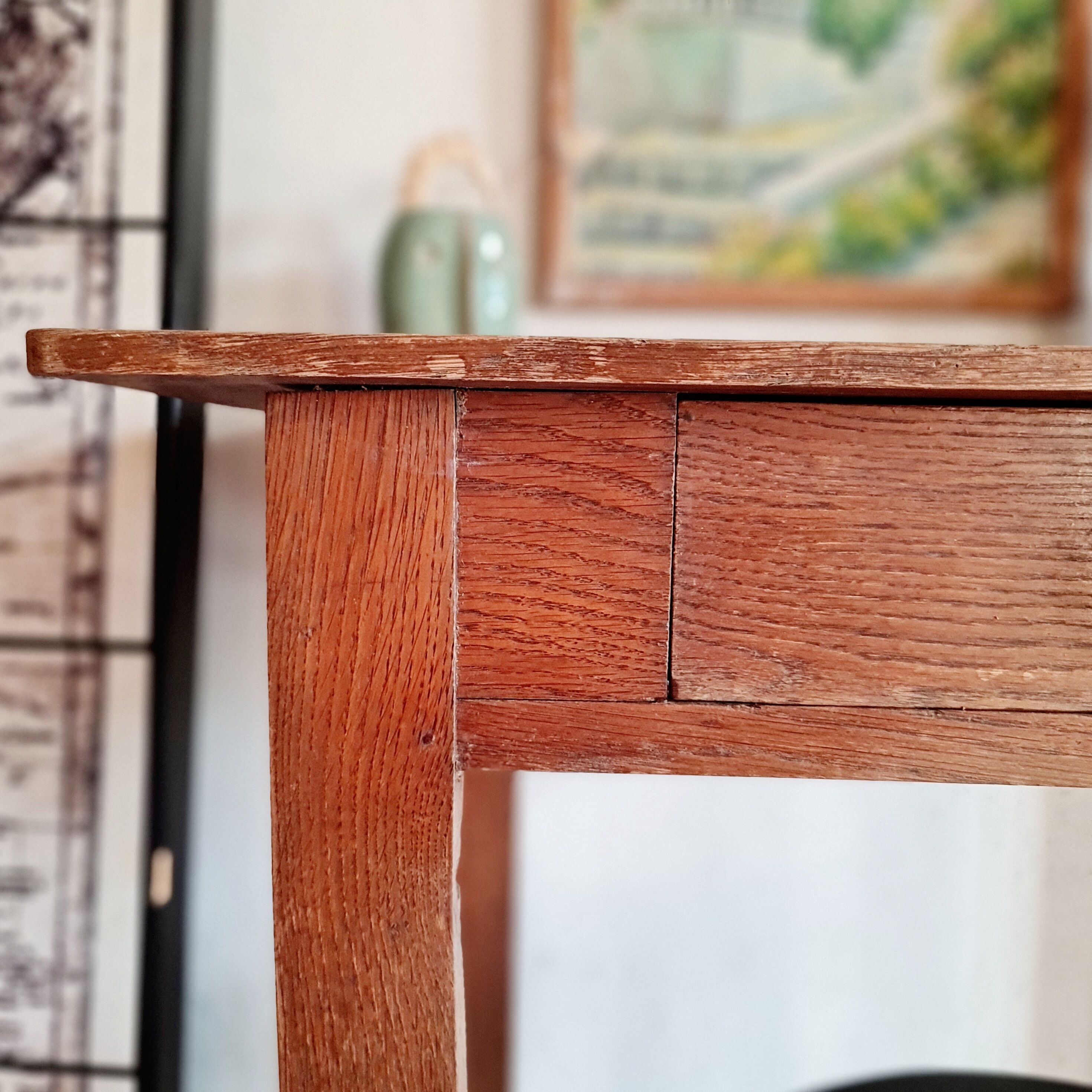 Wooden farmhouse table and drawer