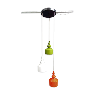 Holmegaard multicolor pendant lamp 3 glass shades Denmark