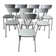 Set of 8 Vintage Mid-century Dining Chairs — Light Grey Laminated Plywood with Chrome Legs