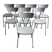 Ensemble de 8 chaises de salle à manger vintage style milieu du siècle — Contreplaqué stratifié gris clair avec pieds chromés