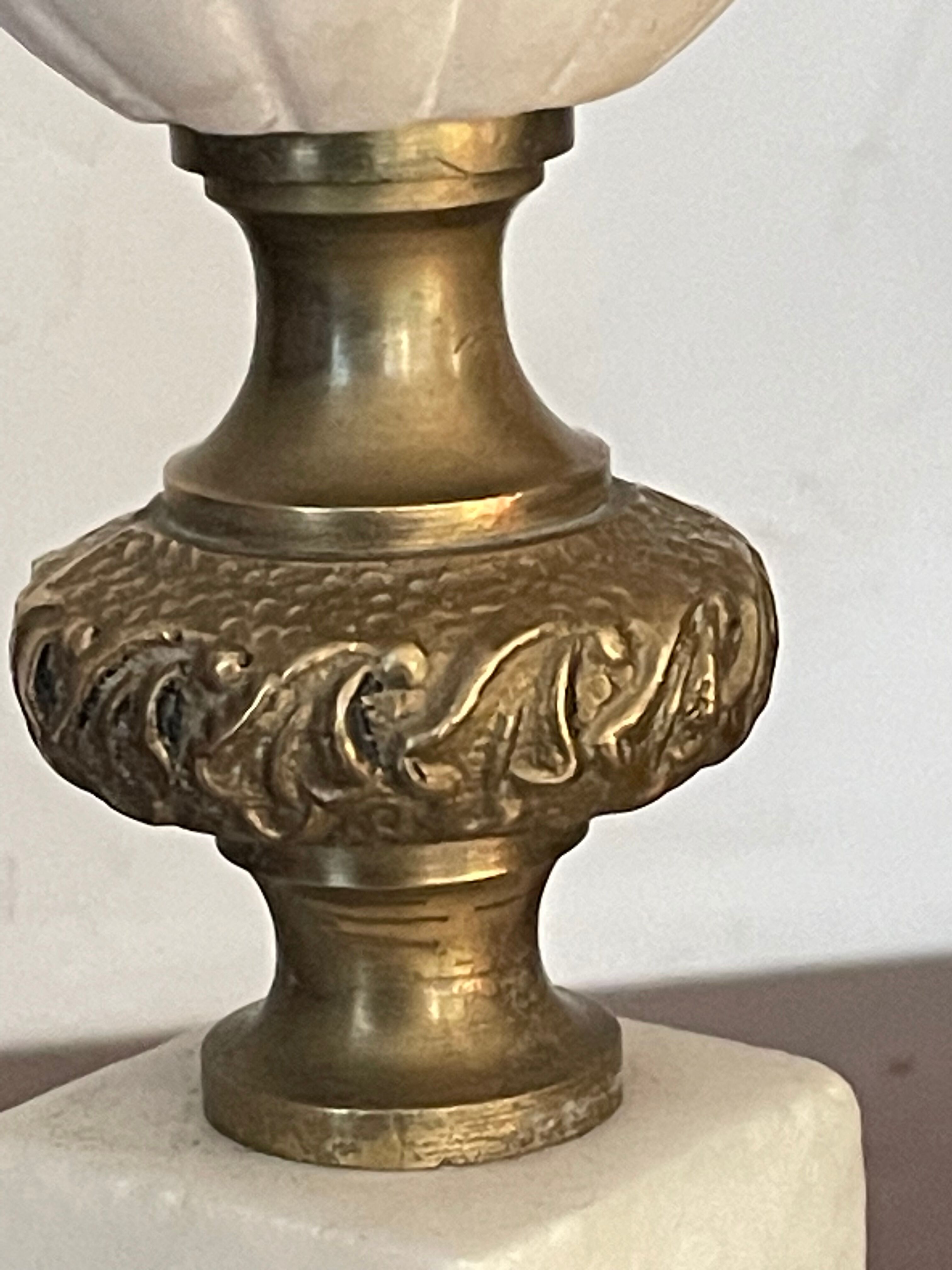 Paire de pieds de lampe marbre et laiton