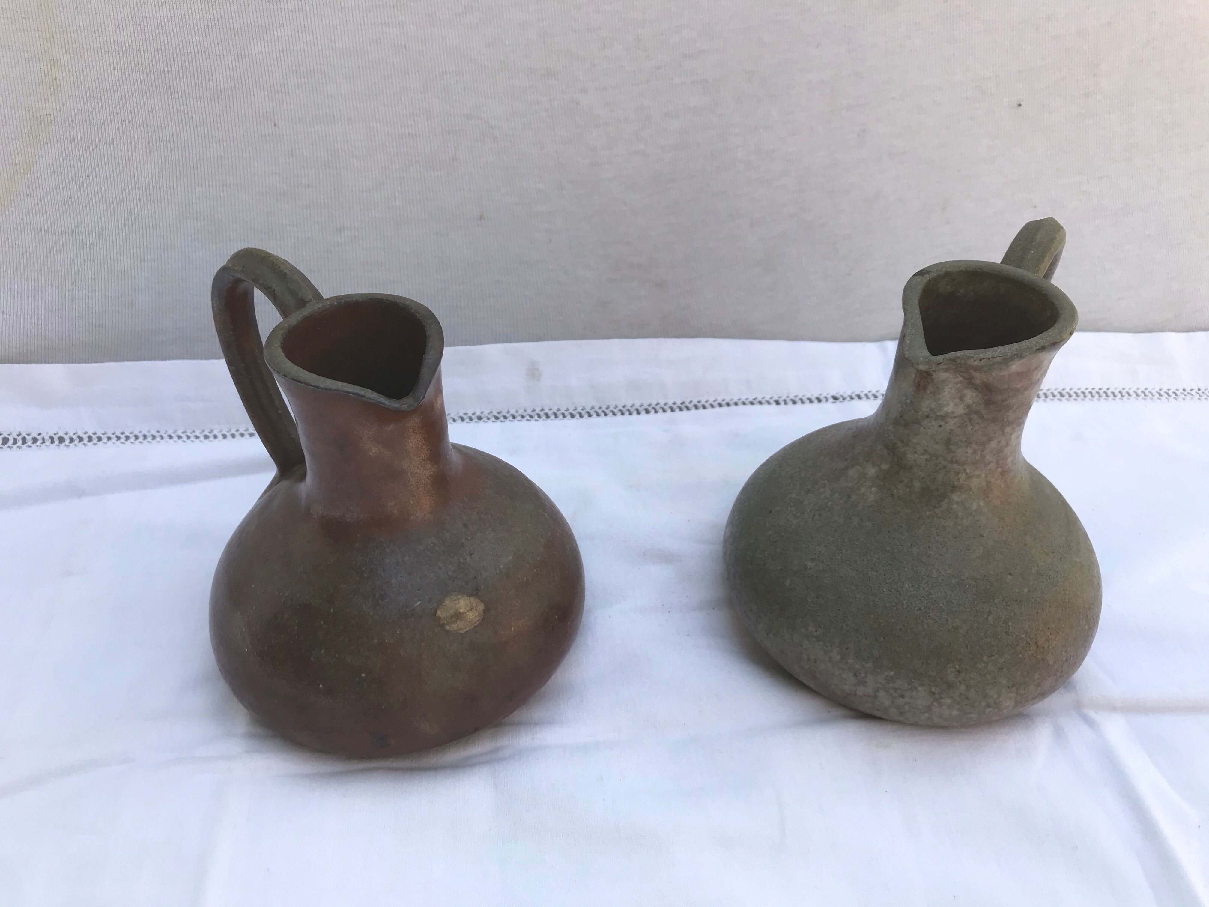Pair old pitcher poceram cissin ouaga grey sandstones - vintage brown