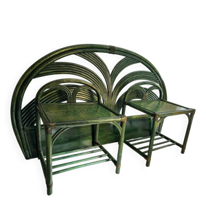 Tête de lit + 2 chevets rotin maugrion / roche bobois années 1980
