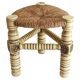 Brutalist Hand-Carved Wood and Fiber Stools, Belgium, Circa 1960s
