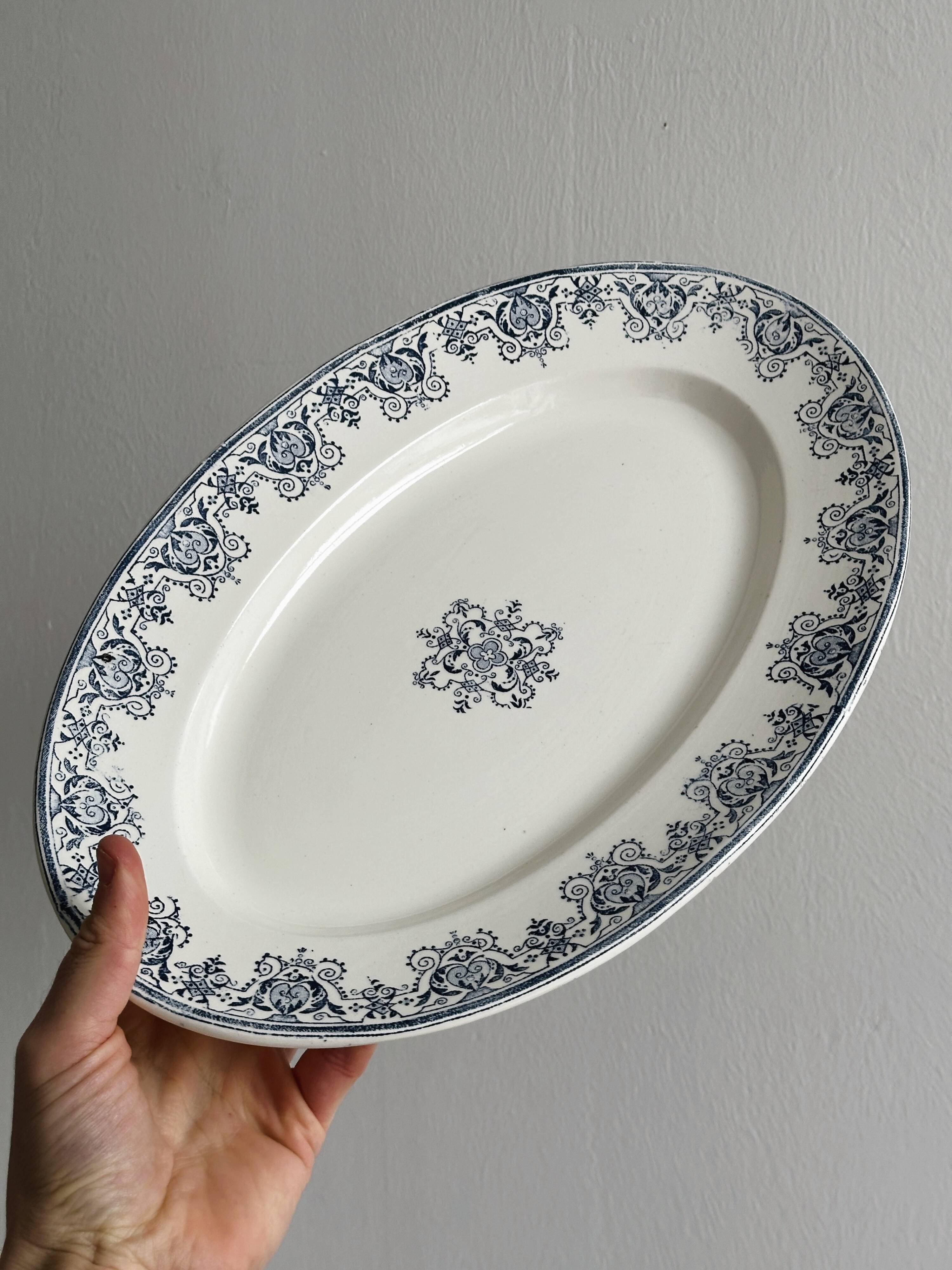 Oval ironstone dish with blue print