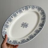 Plat ovale en terre de fer à imprimé bleu