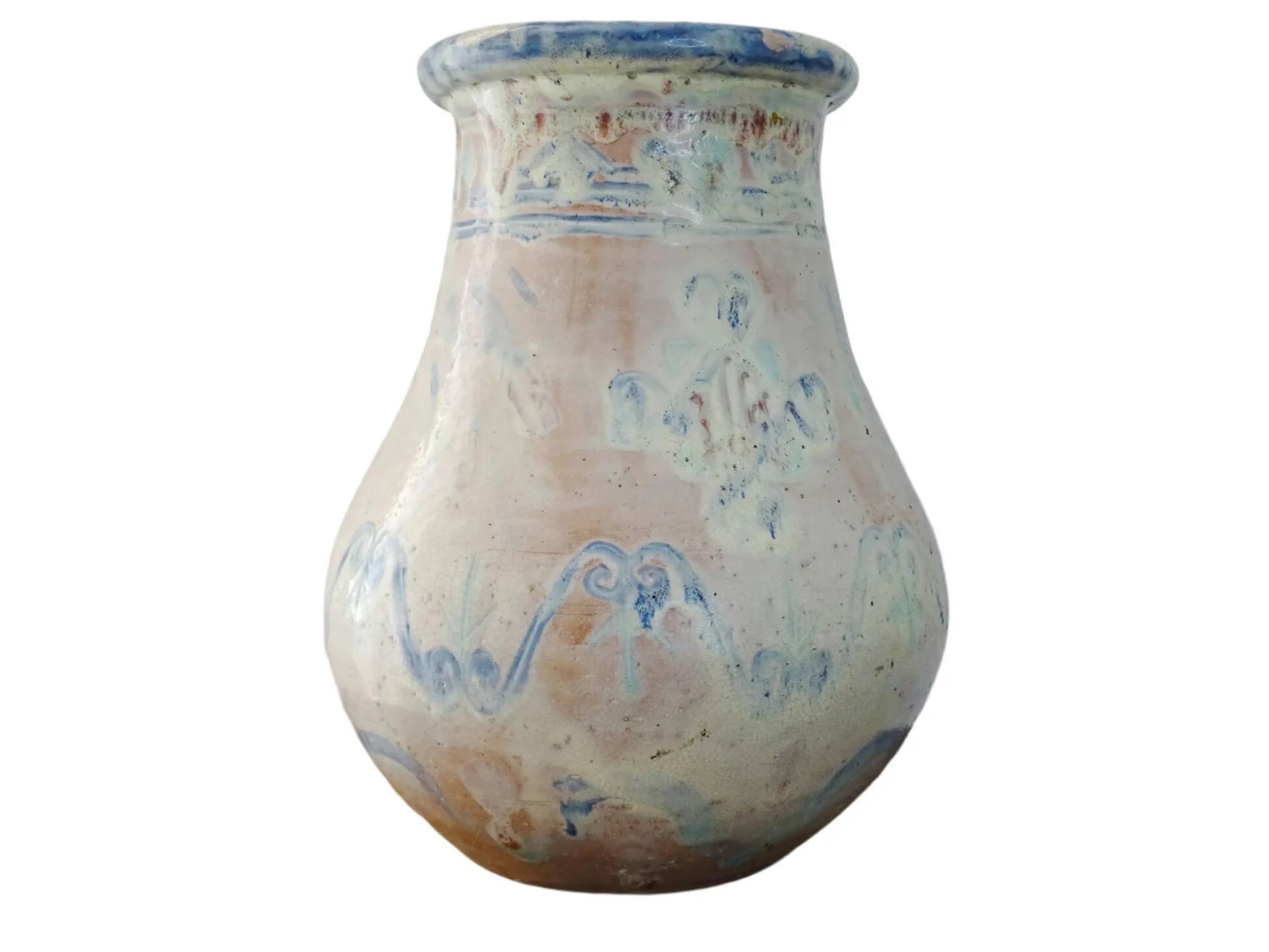 Grand vase balustre ancien en terre cuite à glaçure rose