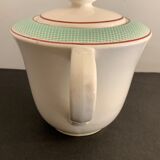 Large capacity pourer and two cups in old earthenware, model Isoard de Salins, 1950