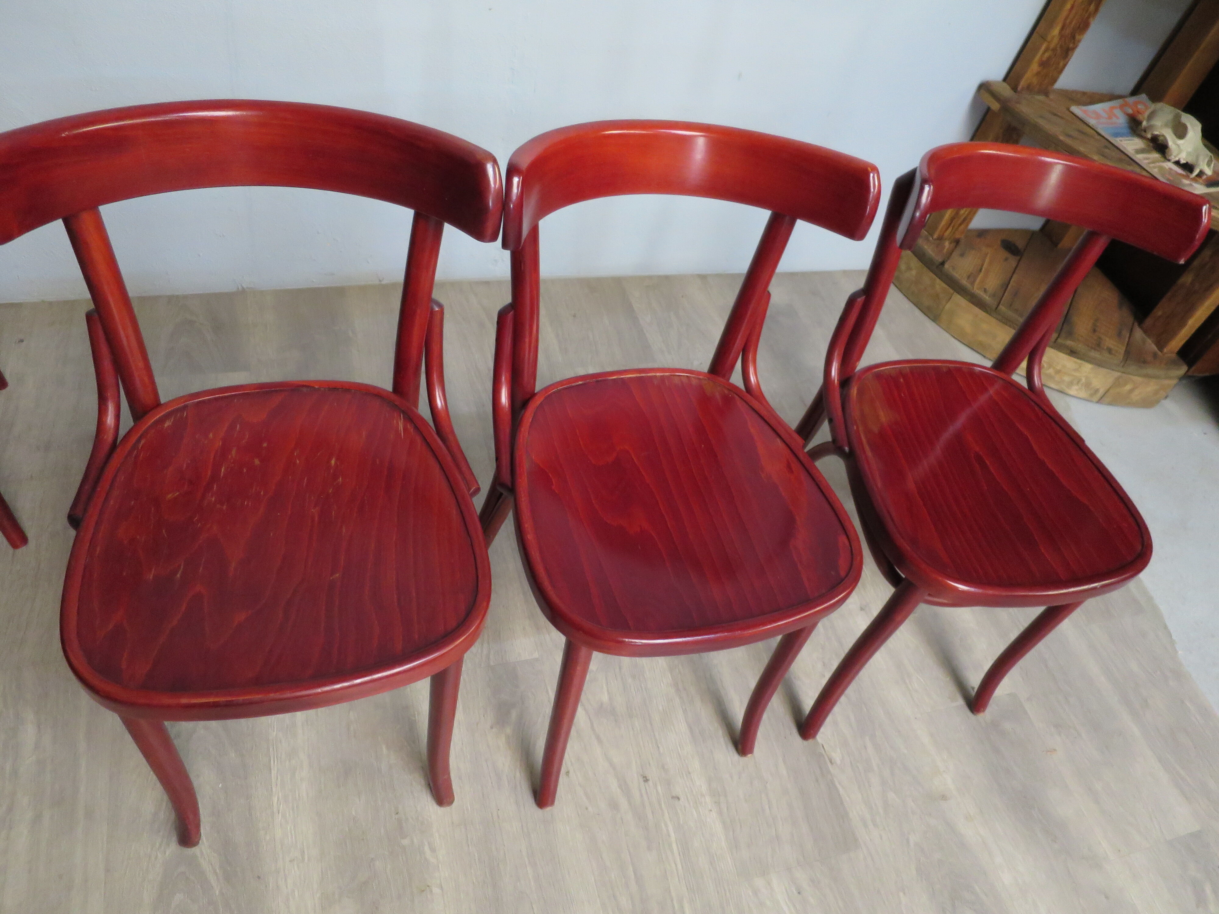 Set of 6 bistro chairs in curved wood