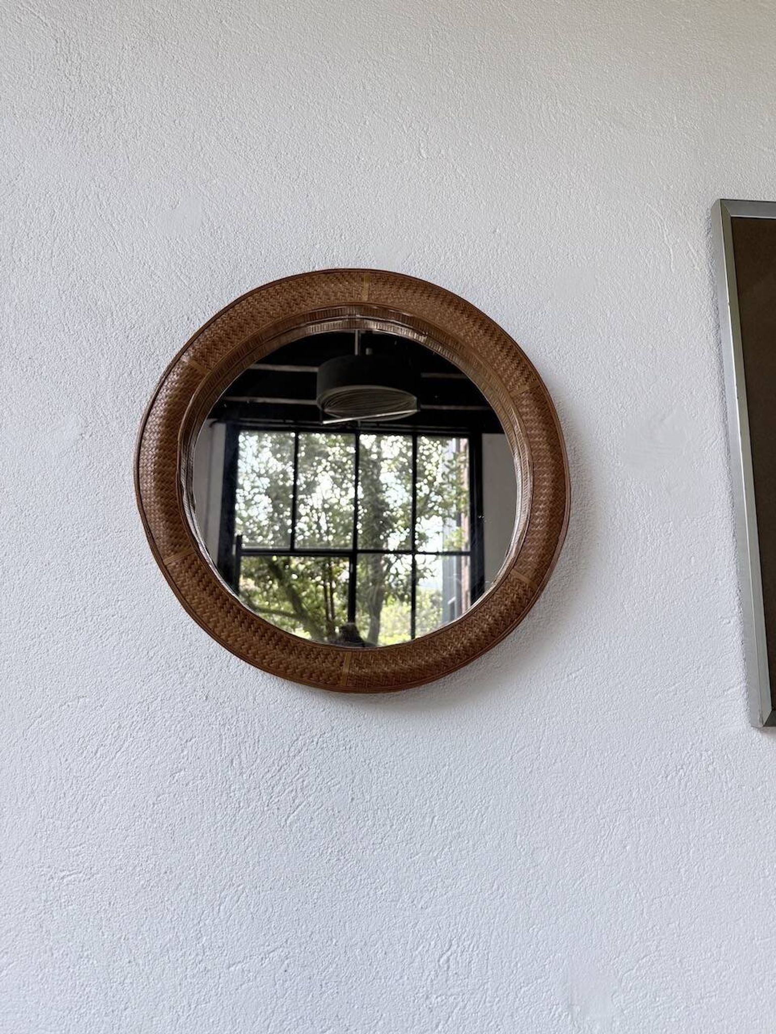 Woven wicker round mirror 1960