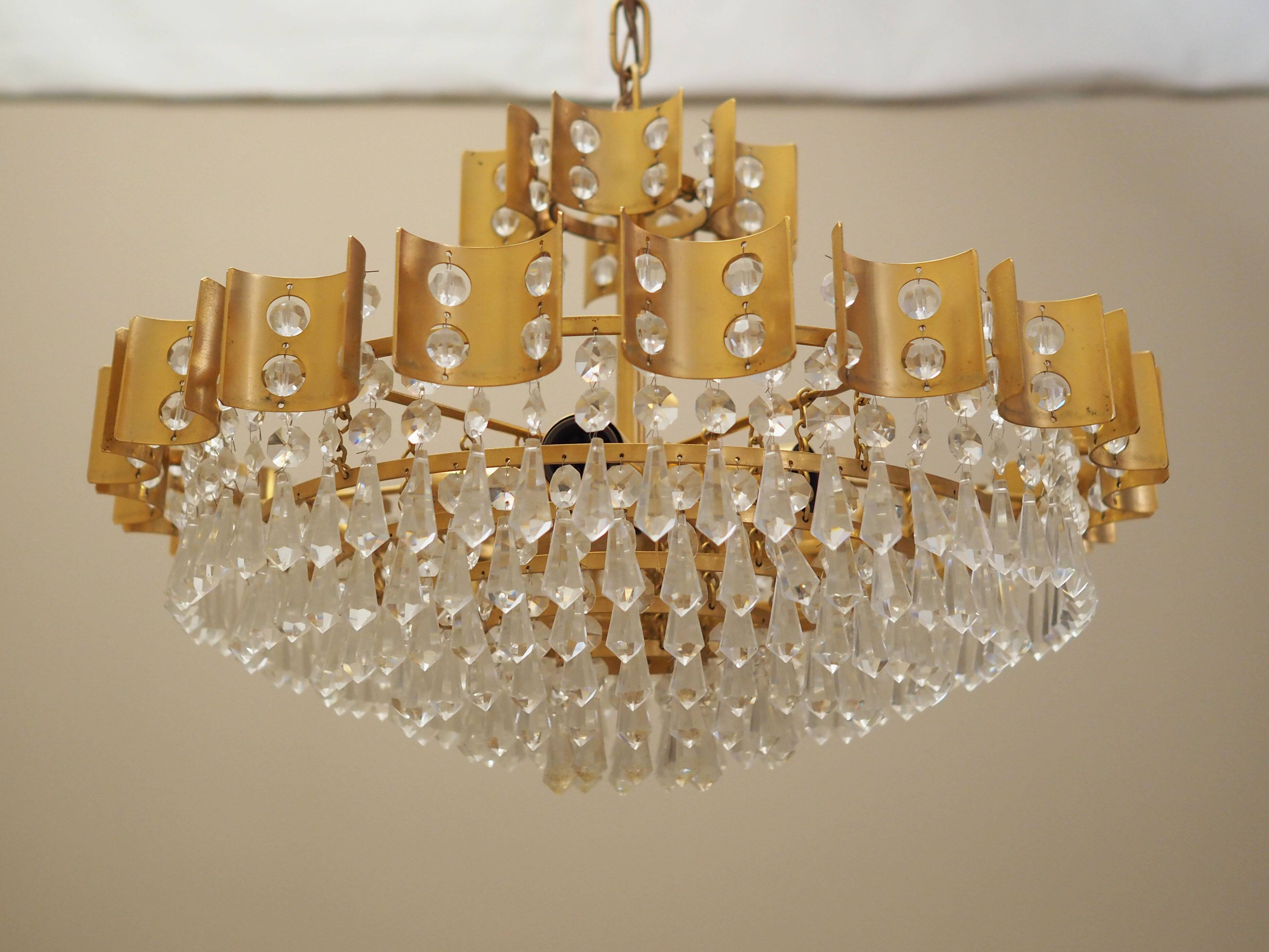 Brass chandelier, Danish design, 1970s, produced in Denmark