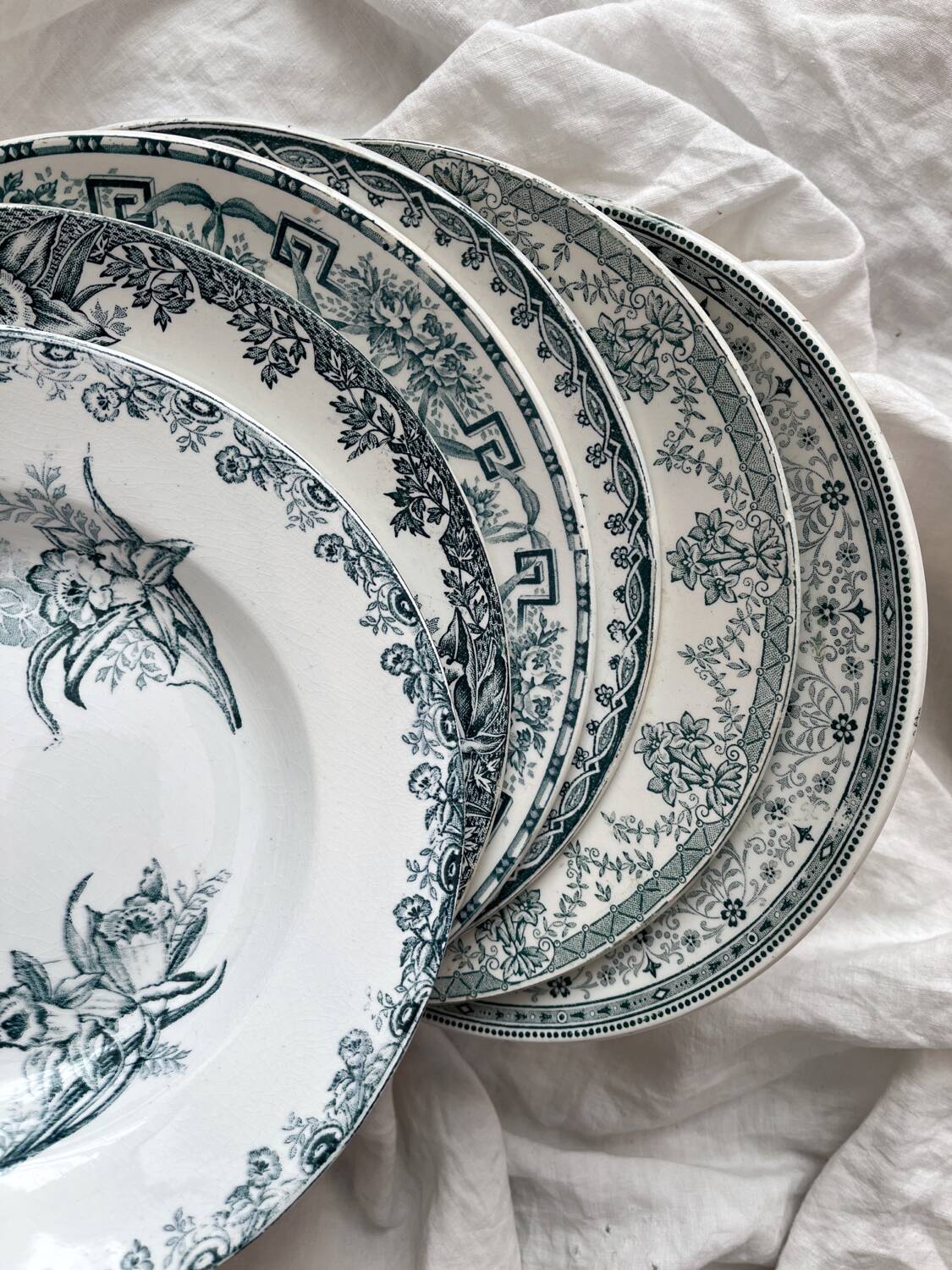 6 mismatched Saint Amand ironstone soup plates