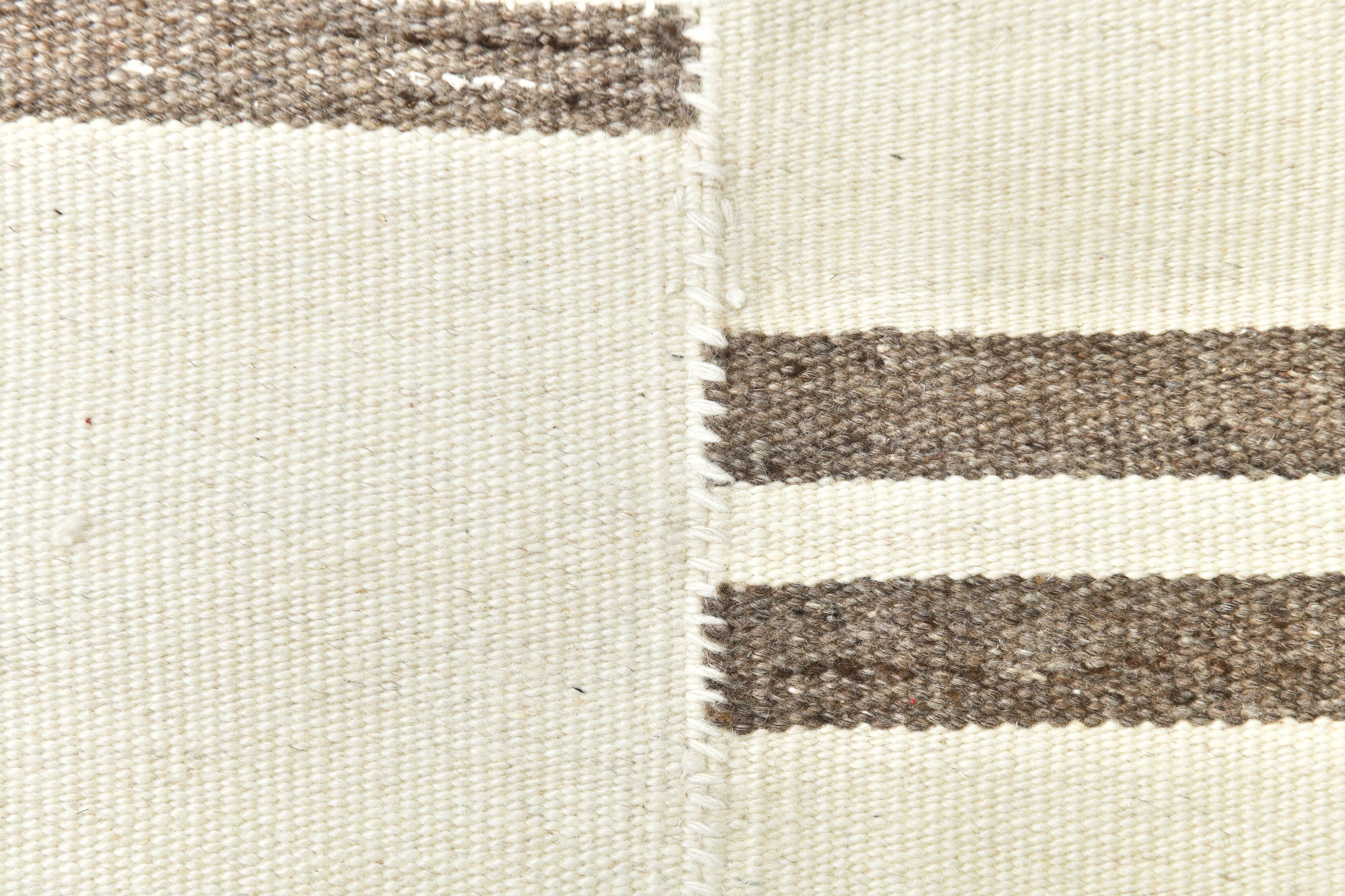 8x10 Large Beige & Brown Striped Pattern Handwoven Kilim Rug, 246x316 Cm