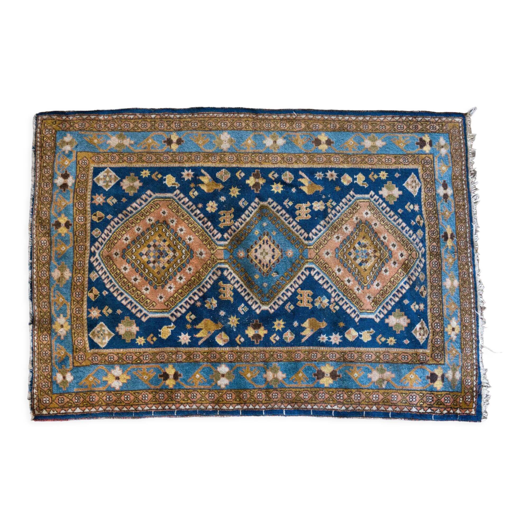 Oriental carpet 152 x 110 cm Blue background Handmade XXth