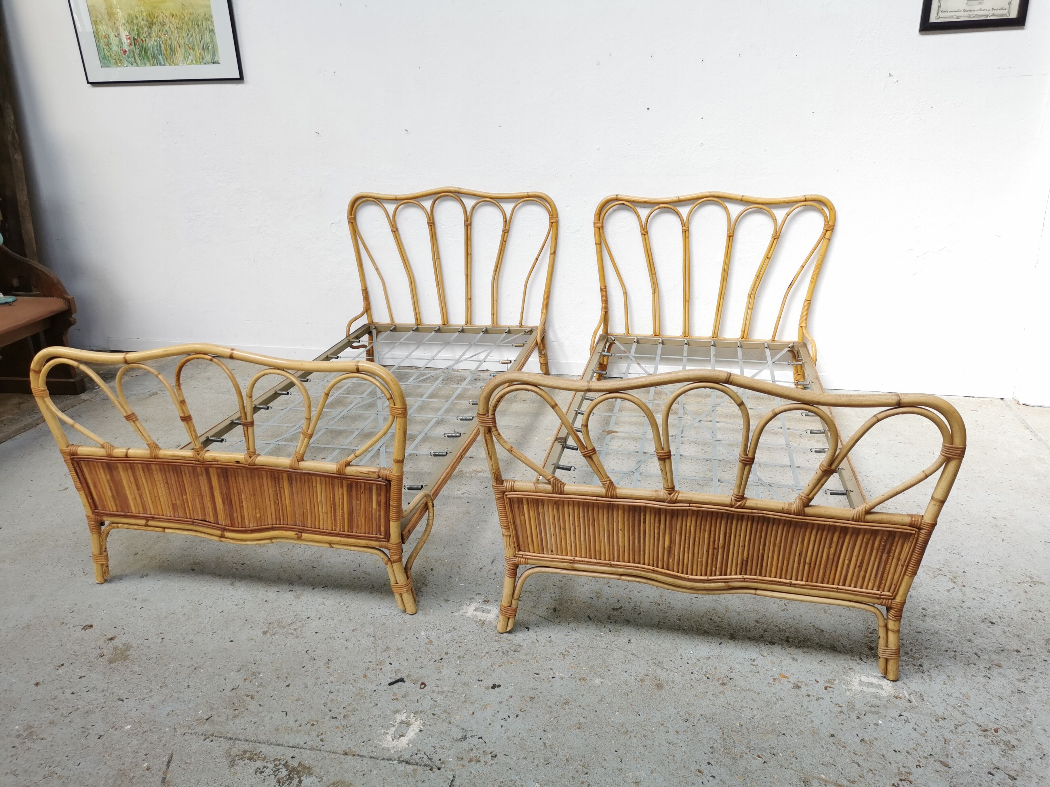 Pair of vintage rattan beds