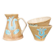 Grès breton peint main – Ensemble floral turquoise Manufacture Bretonne de
