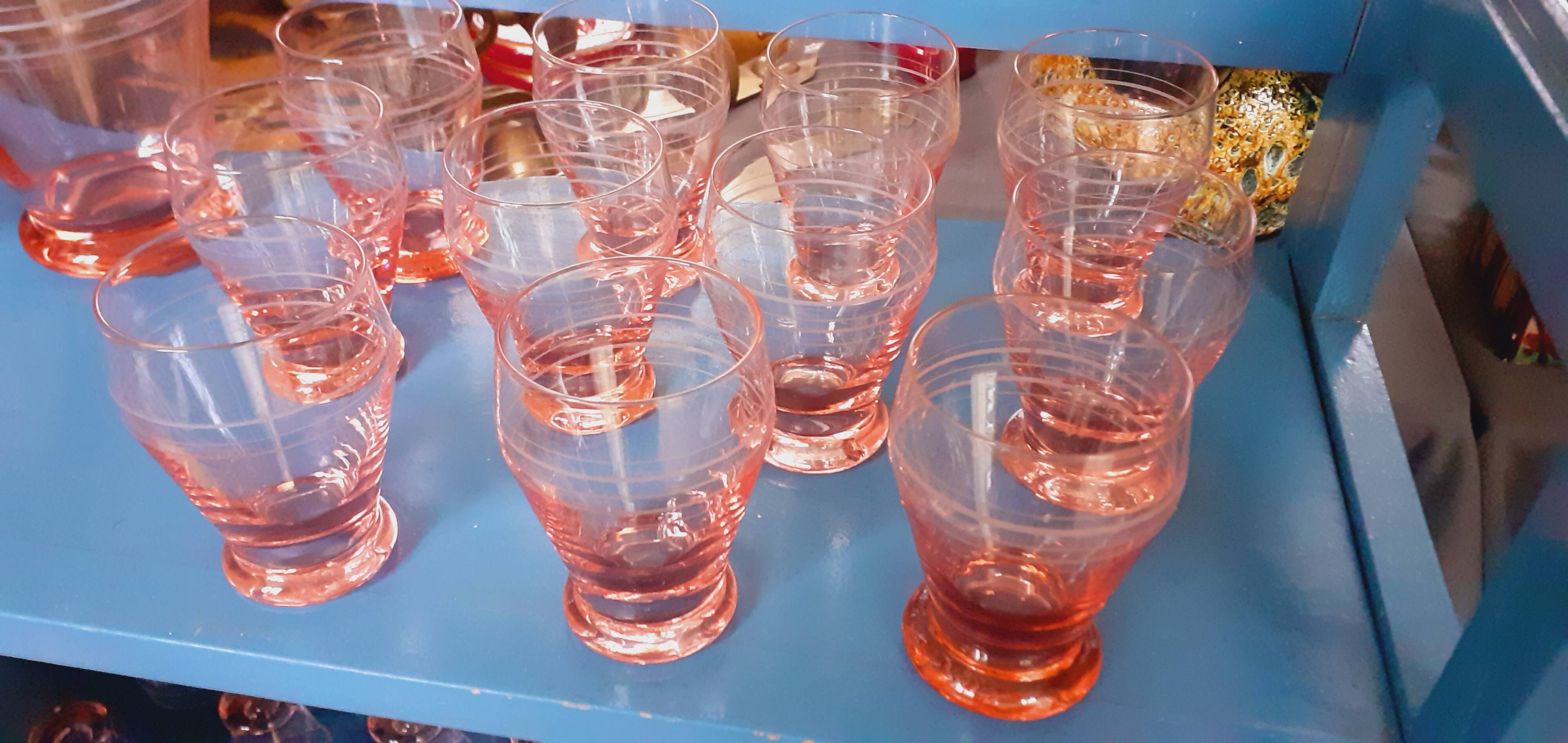 Set of 11 Art Deco water glasses from the 1940s