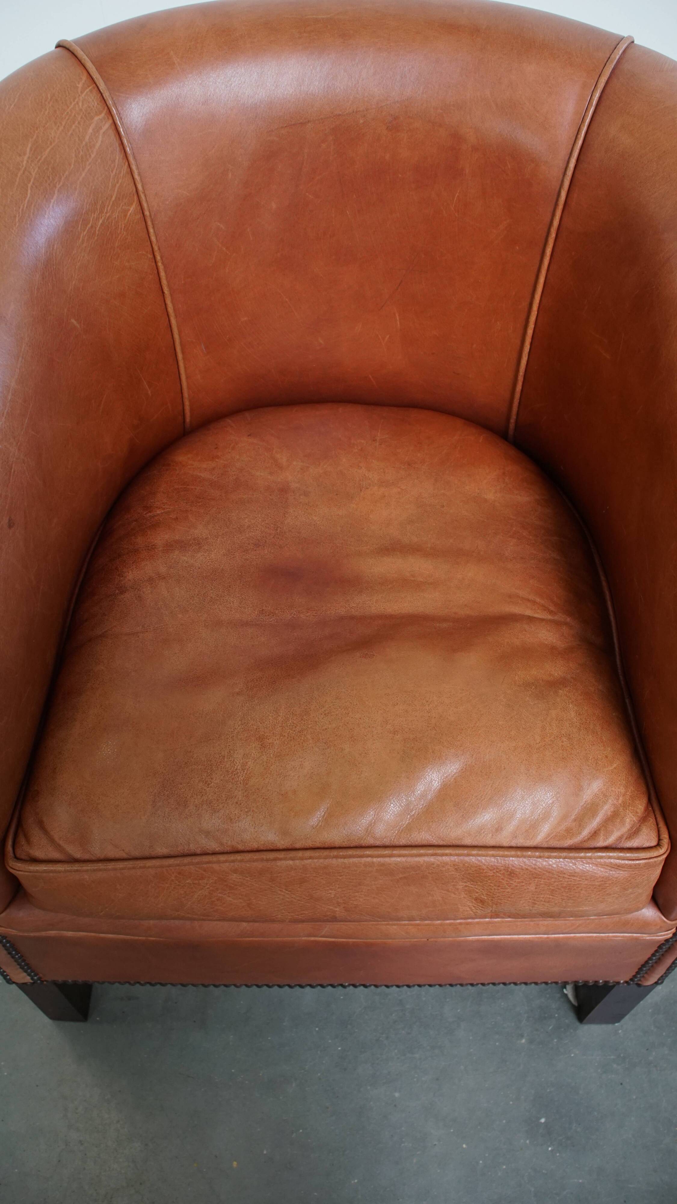 Cowhide Leather English-Style Club Chair in Light Cognac Color