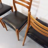 Suite of 4 scandinavian wooden chairs and skai from the 50/60s