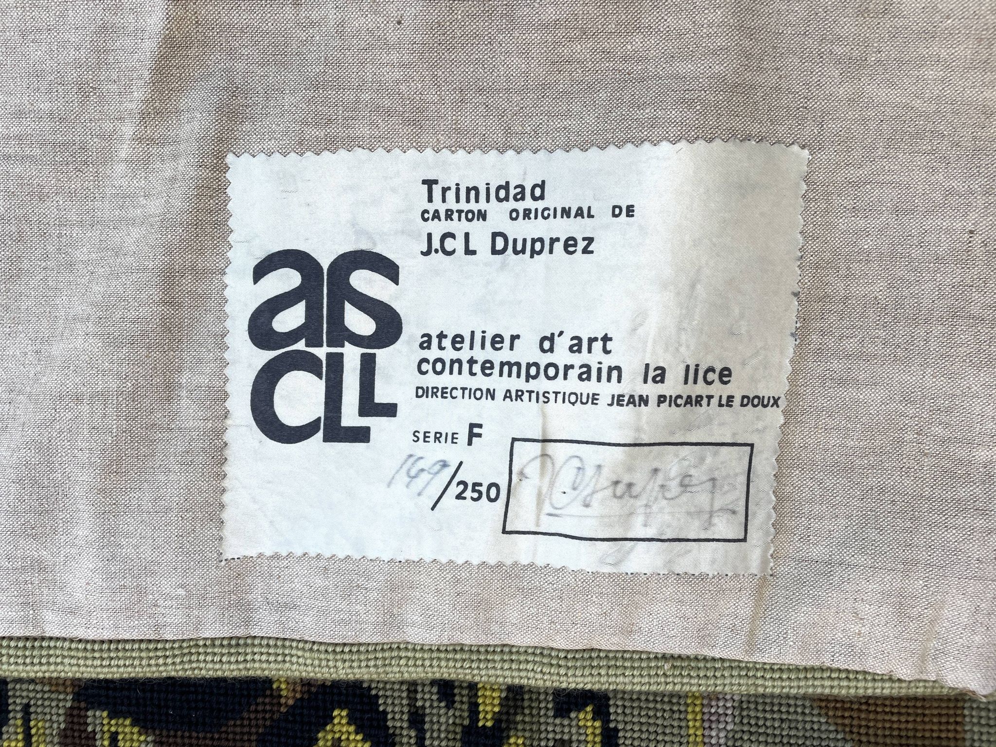 “Trinidad” tapestry by Jean Claude Duprez. 1950. Numbered.