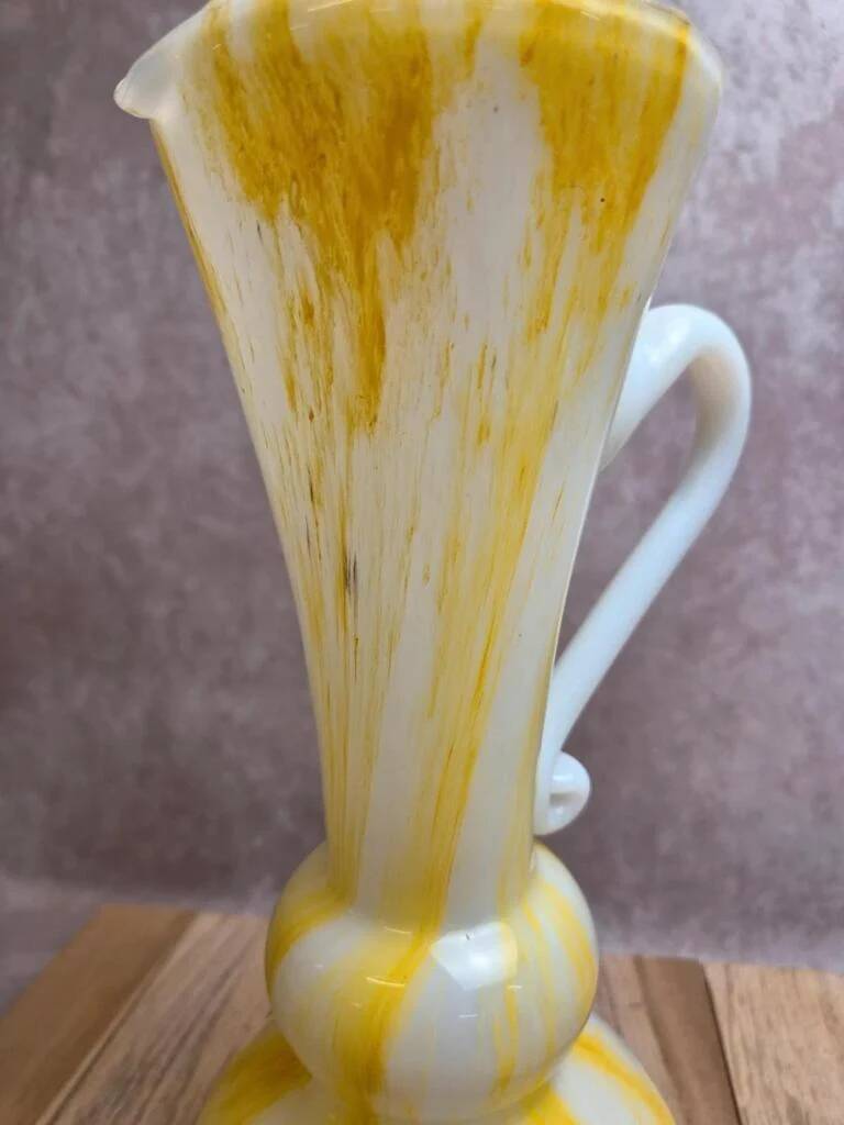 Large yellow and white blown glass pitcher from Italy – 1960s/70s