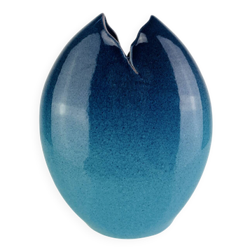 Vase céramique bleu mer signé Sagone Corse